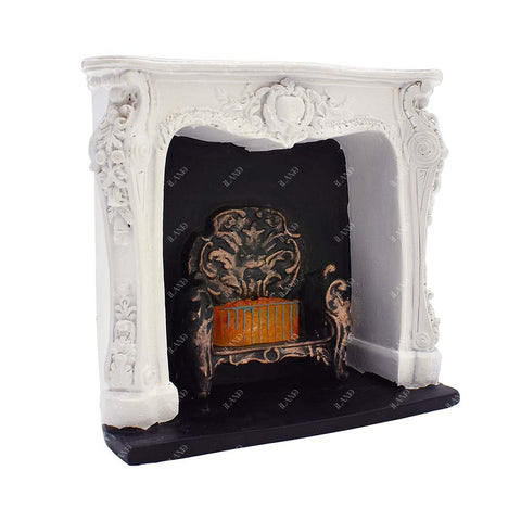 Rococo Dollhouse Fireplace w/ Tools & Firewood Rack