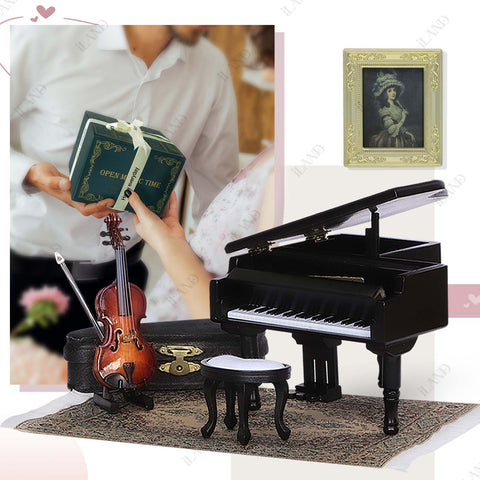 Piano Music Box & Miniature Violin Set